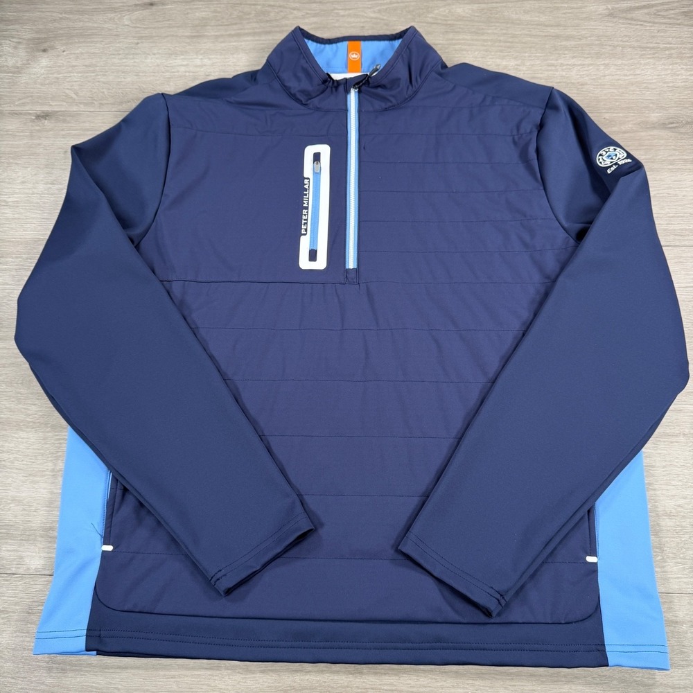 Peter Millar Weld Elite Hybrid 1/2 Zip Pullover Blue Mens XL Golf Performance - Picture 1 of 10